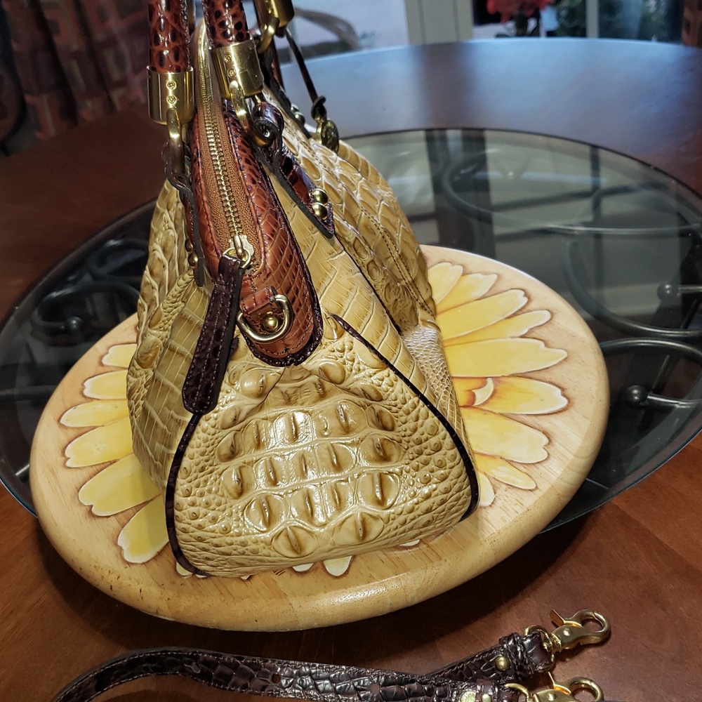 ๐๐ค๐ TRI-COLOR BRAHMIN LISA PRALINE SATCHEL SHOULDER CROC EMBOSSED LEATHER BAG - Picture 7 of 16